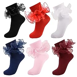 MKYSZLT White Ruffle Socks for Women Black Double