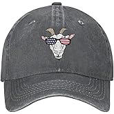 VunKo American Goat Glasses Flag Distressed Adjustable Washed Denim Mens Dad Trucker Hat Baseball Ball Cap for Men