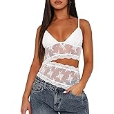 Women Y2K Lace Tank Top Spaghetti Strap See Through Camisole Backless Slim Fit Crop Camis Sexy Going Out Top