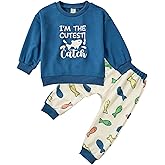 SunoZee Toddler Baby Fish Long Sleeve Sweatshirt Top Jogger Pants Set Cute Fall Winter Clothes Set