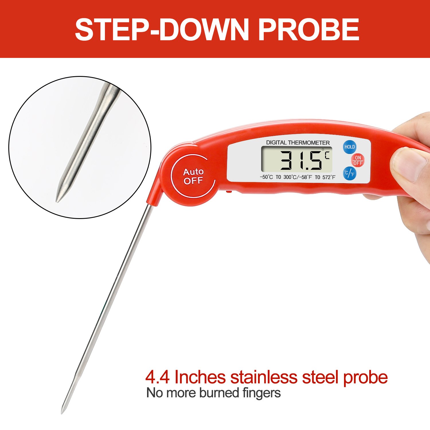 Meat Thermometer,BBQ Thermometer Digital Meat Thermometer Cooking Thermometer Instant Read Thermometer Food Thermometer Kitchen Thermometer for BBQ Grill Smorker Food Meat Milk Tea etc (Red)