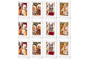 JUOIFIP 12 Pack Acrylic Polaroid Magnetic Frames for Refrigerator, Clear Picture Frames for Mini Instant Photos, 2.36 x 3.54 Inch Wallet Size Instax Magnet Frame for Fridge