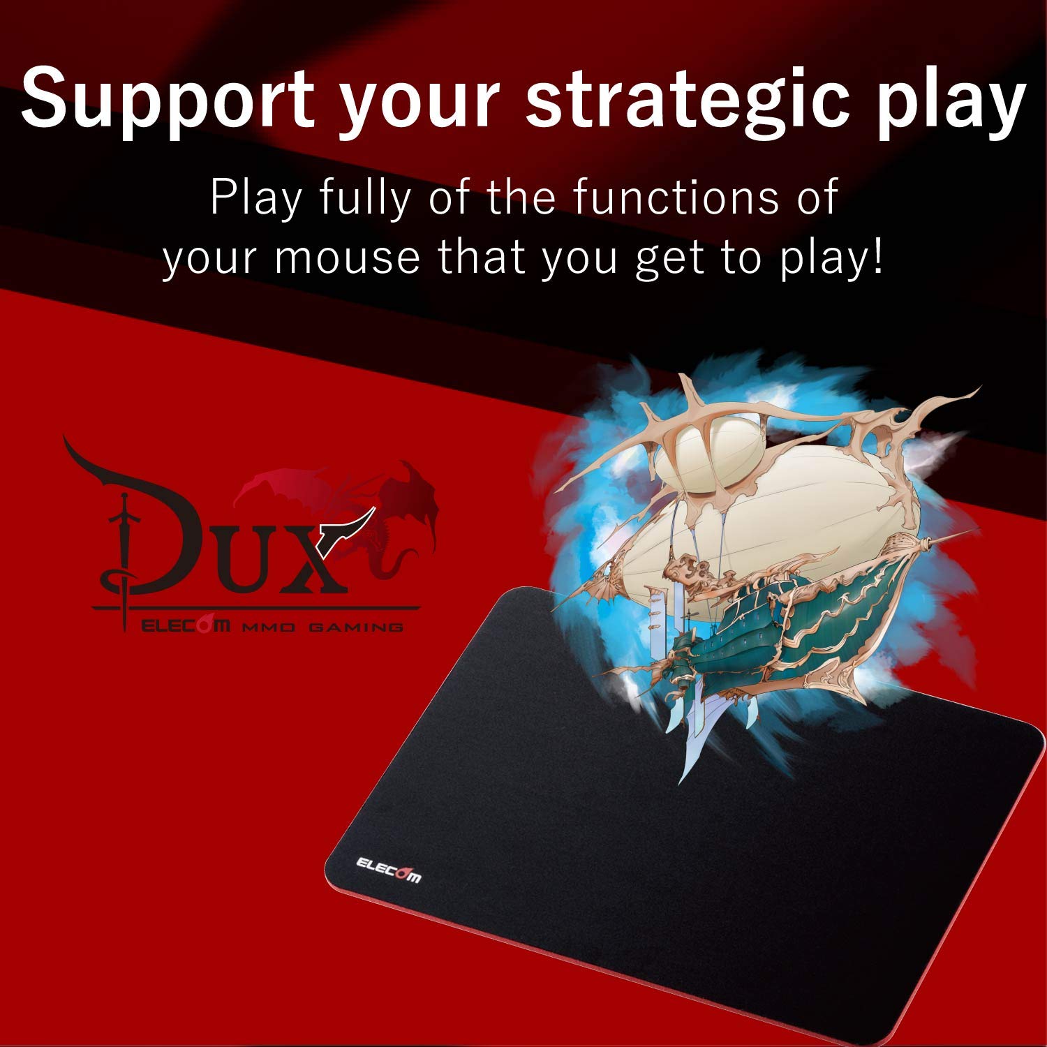 ELECOM Gaming Mouse Pad DUX Medium Size/Precise Control/Non-Slip Rubber Base/Anti Skid Black MP-DUXSBK