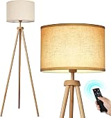 OUTON Solid Wood Tripod Floor Lamp, Dimmable LED with Remote, 4 Color Temps
