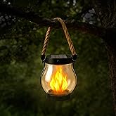 1 Pack Solar Flame Lanterns, Outdoor Flickering Hanging Lights IP65 Waterproof, 2 Modes, Dual USB/Solar, Auto On/Off for Garden Yard Patio Porch Halloween Christmas Decor