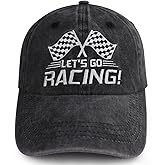 Gomthrpc Let's Go Racing Hat for Men Women, Adjustable Embroidered Washed Cotton Checkered Flags Race Car Baseball Cap