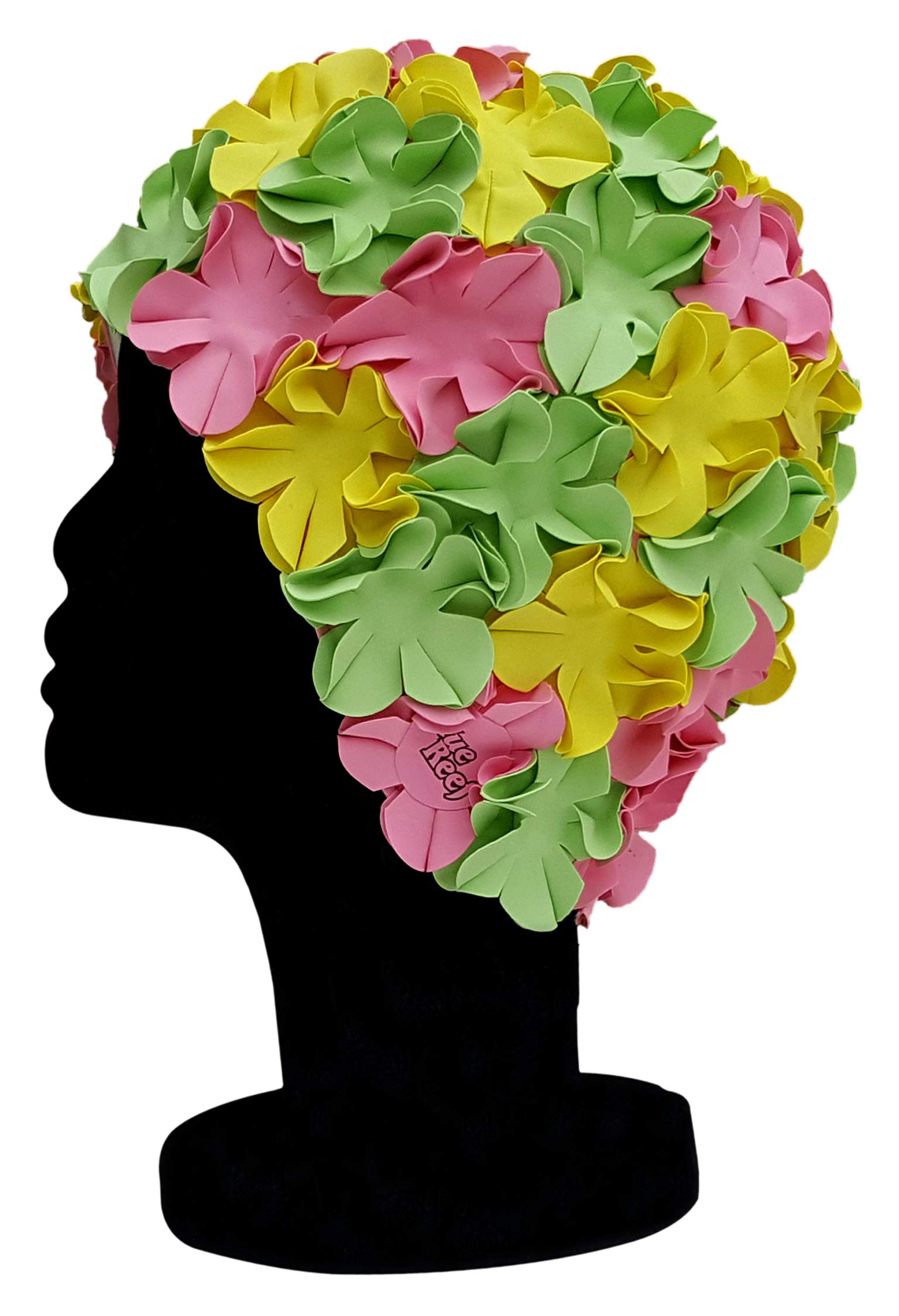 Blue Reef Isla Floral Ladies Classic Retro 3D Flower Petal 3 Colour Stylish Vintage Swimming Hat Swim Cap One Size Adults (Pink/Yellow/Green)