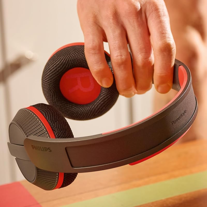 TAA6219BK Solar Powered Self Charging On Ear Bluetooth Headphones - 80 Hour Battery Reserve Ideal for Working Out, Running and Other Sports - Black and Red