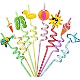 24PCS Beach Drinking Straws Reusable for Kids, Summer Pool Party Decorations Supplies Crazy Silly Straws Party Favors Hawaiian Birthday Goodie Bag Stuffers
