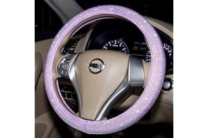 CARWALES Car Fuzzy Bling Steering Wheel Cover for Women Purple, 15 Inch Universal with Colorful Diamonds Rhinestone Cute Accessories Crystal Anti-Slip Wheel Protectorer