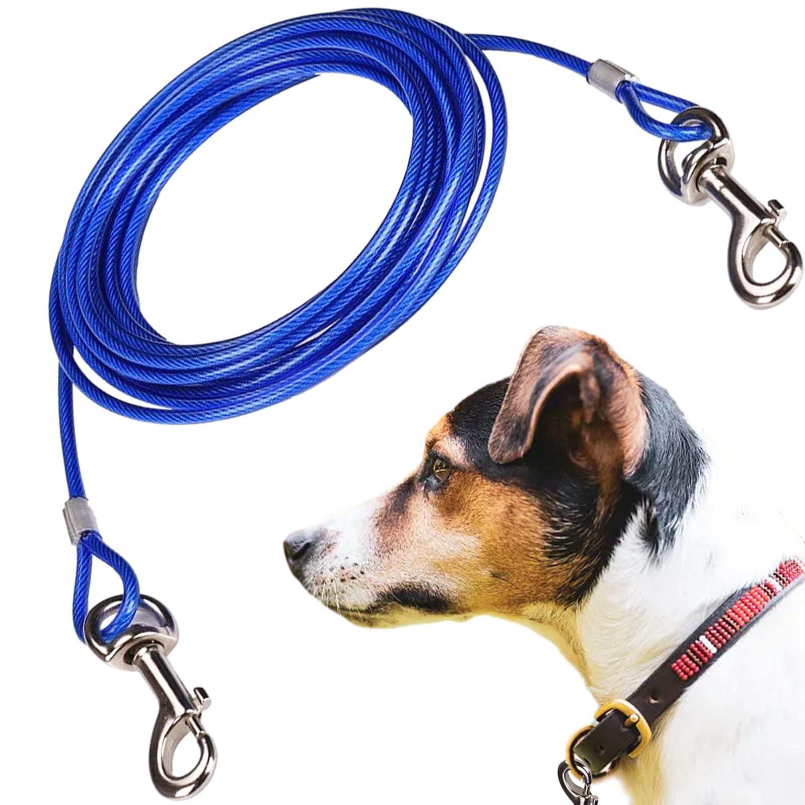 Out Cable Dog Tie, 3M Heavy Duty Dog Lead Line, Blue Out Chew Proof with 360° Swivel Hook, Pet Tie Out Cable Suitable for All Pet