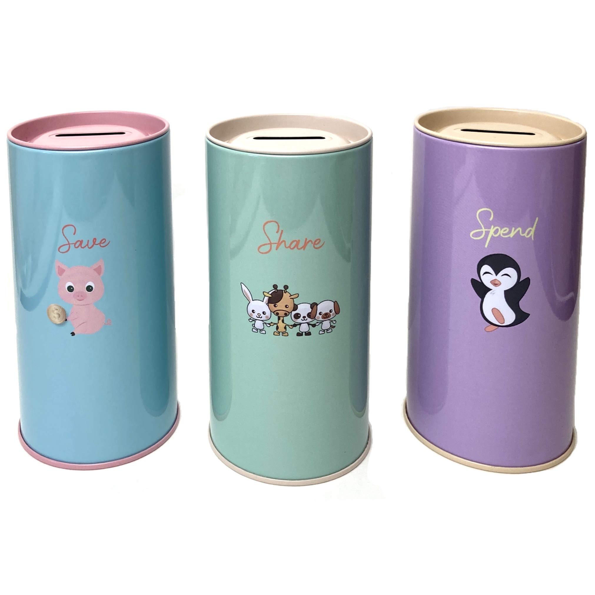 Photo 1 of Place Piggy Bank for Girls and Boys. Set of 3 Money Coin Banks: Save, Share, Spend to Help Kids Become financially Responsible