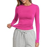 PALINDA Fitted Long Sleeve Shirts for Women Crew Neck Basic Stretchy T-Shirts Casual Layering Tee Shirt Crop Tops