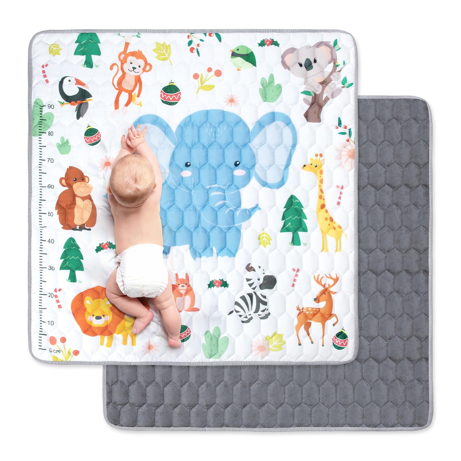 Funsland Baby Play Mat, Foldable Kids Playmat, Cotton Baby Play Mats for Floor, 127x127cm Soft Baby Crawling Mat Pollution-Free, Non-Slip Baby Activity Play Mat for Toddlers 1 2 3 Years Old, Animal