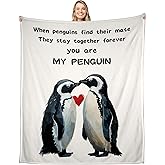 Brevcrnr Gifts for Him Her, Penguin Blanket, Christmas Stocking Stuffers for Men Women, Penguin Throw Blanket 50x60 for Husband Wife, I Love You Gifts for Him Her, for Boyfriend Girlfriend