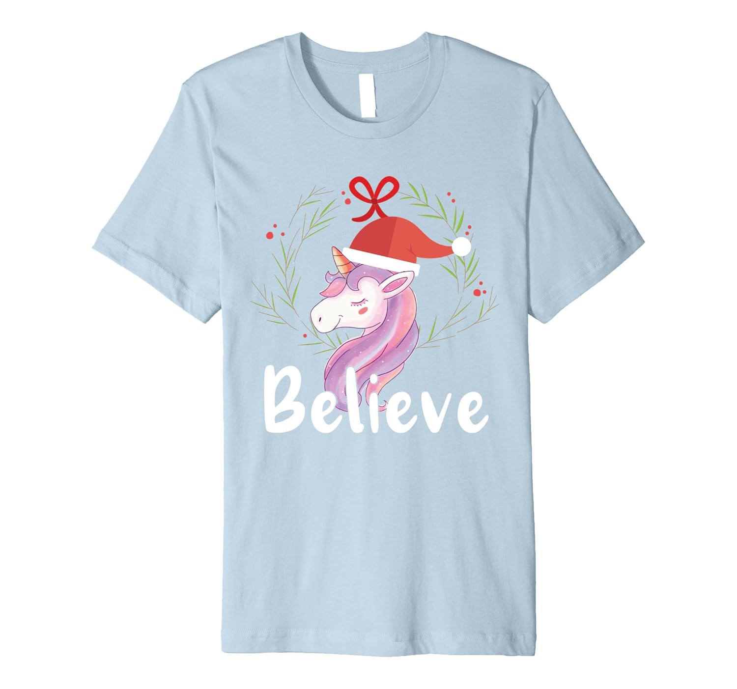 Believe Magical Unicorn Christmas Holidays Festive T Shirt-Rose