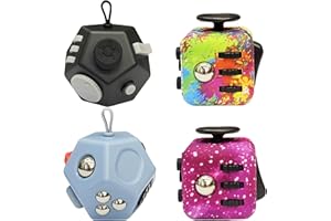 WGKK Fidget Blocks 4 Pack Fidget C-ube Fidget Toys Small Fidgets C-ube,12 Side Fidget Funny Cubes Relieve Stress and Anxiety with Fun Features for Kids Adults with ADD, ADHD, OCD