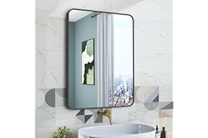24x32in Bathroom Mirror for Wall, Matte Black Aluminum Frame HD Vanity Mirror, Modern Flat Frame Rectangular Mirror for Bedro