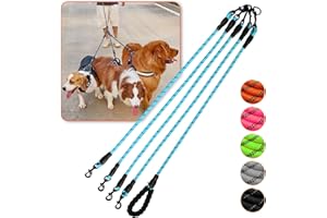 LUCK DAWN Dog Double Leashes,Comfortable Dog Leash with Reflective,No Tangle Triple Leash for Dogs (Blue Four Leashes)