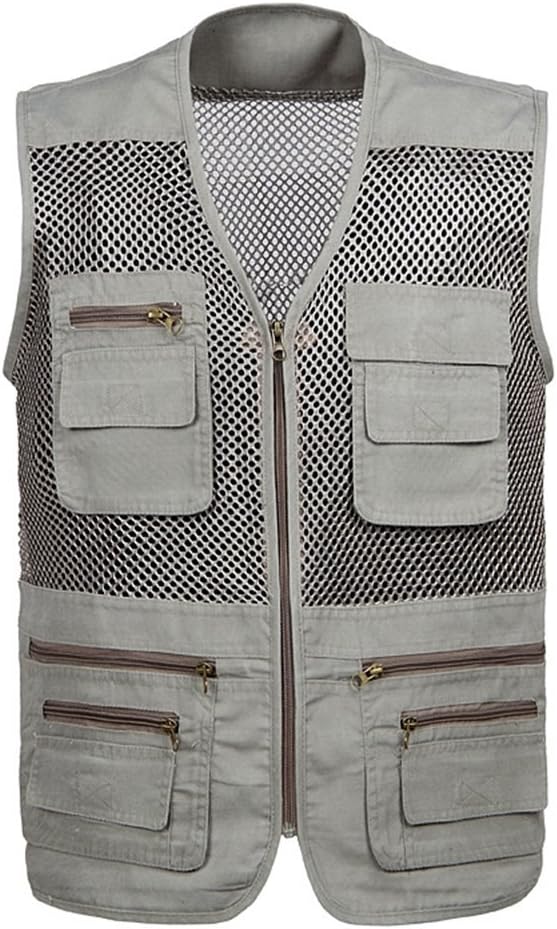 ZLSLZ Mens Mesh Work Fishing Vest Multi-Pocket Photography Jackets for Men