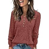 DB MOON Womens Lightweight Sweaters 2026 Long Sleeve Henley Shirt Fall Casual Crewneck Tunic Tops