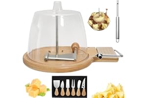 Cheese Curler Wheel, Stainless Steel Cheese Shaver, Maker Wheel Slicer with Lid Handle, Sharp Blade,Wood Base for Home & Rest
