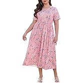 Keluummi Plus Size Summer Maxi Dress for Curvy Women, Casual Wedding Guest 3/4 Sleeve Long A Line Sundress with Pockets