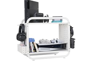 PLKOW Compact Video Game Storage Organizer, Game Stand Organizer for Consoles, Controllers, Headphones, Video Game Storage Rack, Black - A Great Gift for Gamers (White)