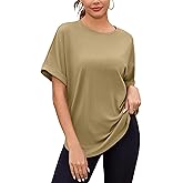 Totatuit Women Oversized Tshirts Casual Crew Neck Rolled Short Sleeve Basic Tee Shirts Cute Loose Summer Tops Workout Clothes