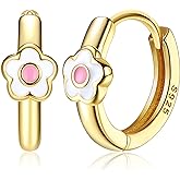 MILACOLATO 925 Sterling Silver Small Hoop Earrings Toddler 18K Gold Plated Daisy Earrings Pink Yellow FLower Huggie Hoop Earrings for Women Hypoallergenic Earrings for Sensitive Ears