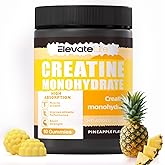 ElevateLife Creatine Monohydrate Gummies 5000mg for Men & Women, Chewables Creatine Monohydrate for Muscle Strength, Muscle Builder, Energy Boost, Pre-Workout Supplement-90 Pineapple Gummies