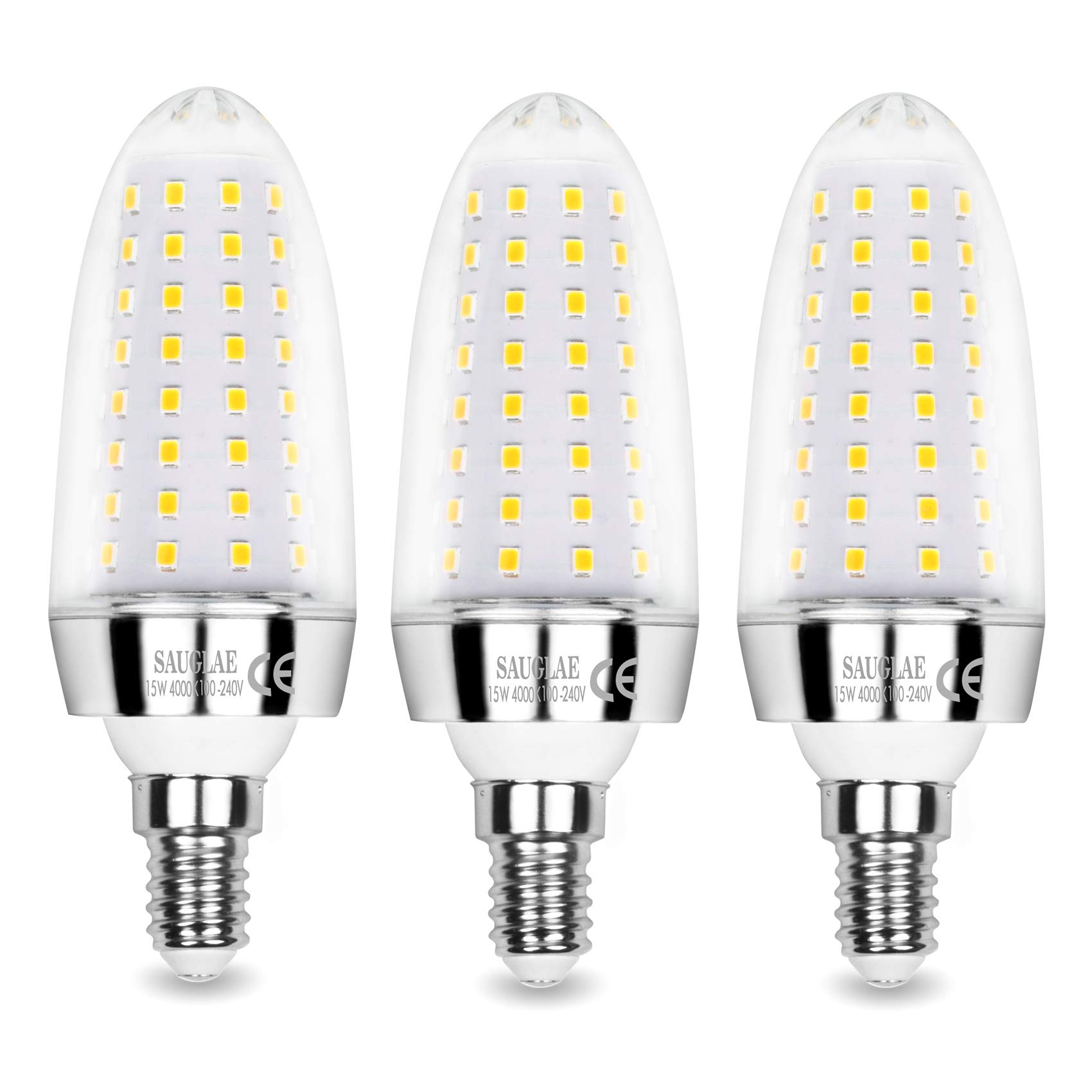 SAUGLAE 15W LED Light Bulbs, 120W Incandescent Bulbs Equivalent, 4000K Natural White, 1700Lm, E14 Small Edison Screw LED Lights, Pack of 3