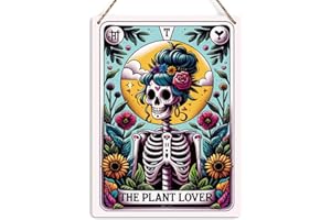 KROLLMA Funny Tarot Card Wall Art Decor, Skeleton Skull Plant Lover Gifts Plant Lady Gardener Hanging Sign, Witch Stuff Wiccan Witchcraft Supplies, Farmhouse Wall Hanging Sign, Wooden Sign for Home Office