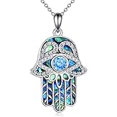 ANGSAU Hamsa Necklace Sterling Silver Fatima Hand Pendant Jewelry Birthday Gift for Women Men