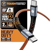 ToughTested 2ft USB-C to USB-C Cable, 60W PD Fast Charging Braided | Armor Flex heavy-duty USB-C to USB-C cable with high-speed data transfer for iPhone, Samsung Galaxy, and iPad.