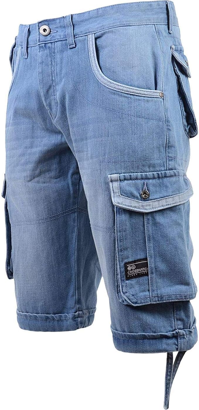 mens denim combat shorts