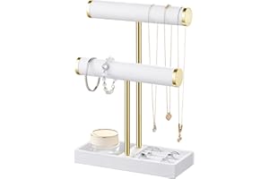 2 Tier Bracelet Holder Display - White Velvet Jewelry Organizer Stand, Detachable T Bar Jewelry Holder for Bracelet, Necklace