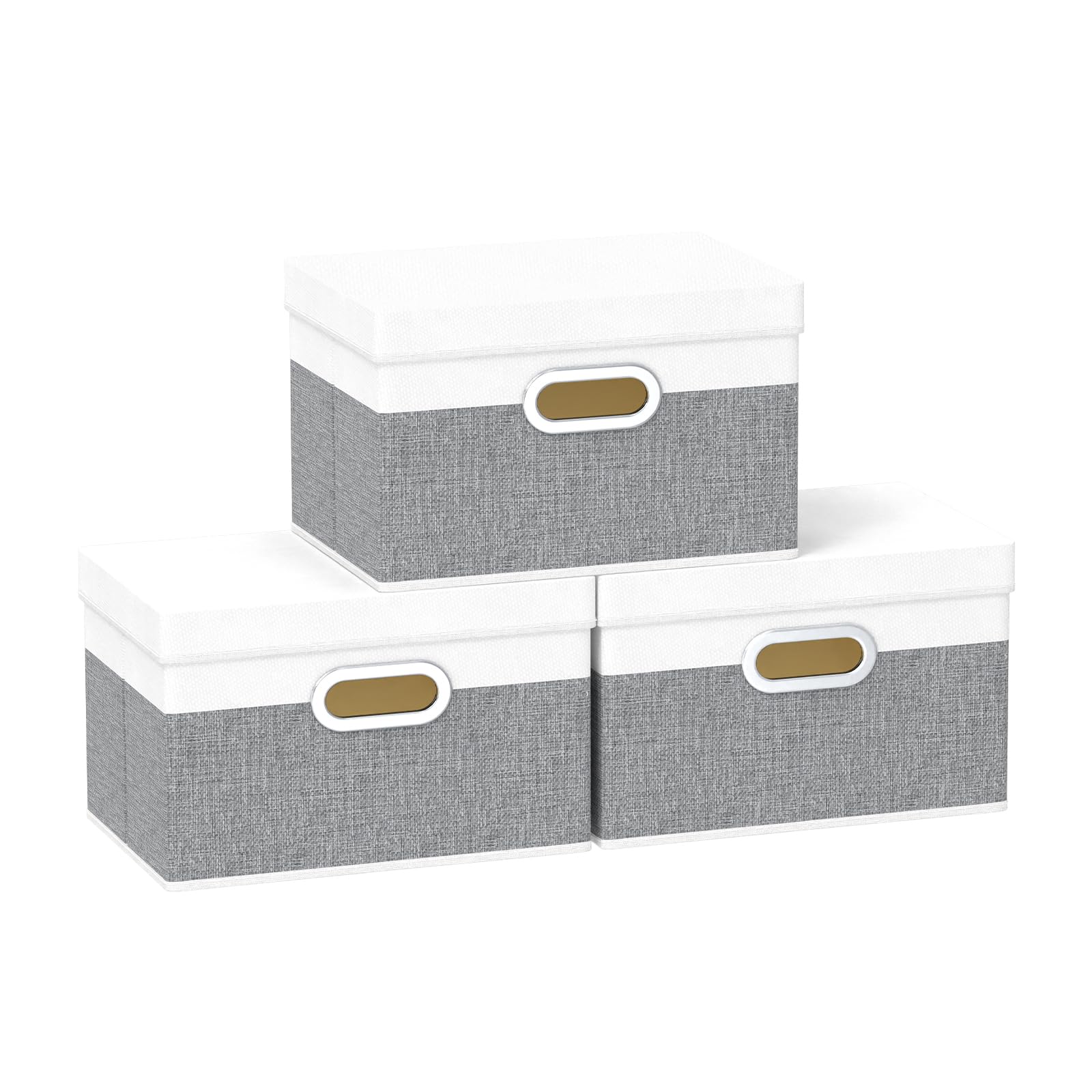 Yawinhe Storage Box with Lids 3 Pack, Collapsible Clothing Shelf Basket, for Organizing Clothes, 32x23x20cm, White/Grey, SNK023WG-3
