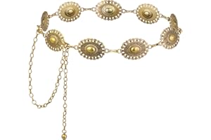Topbuti Western Oval Concho Chain Belt for Women Metal Waist Chain Belt for Dresses Jeans Western Cowgirl