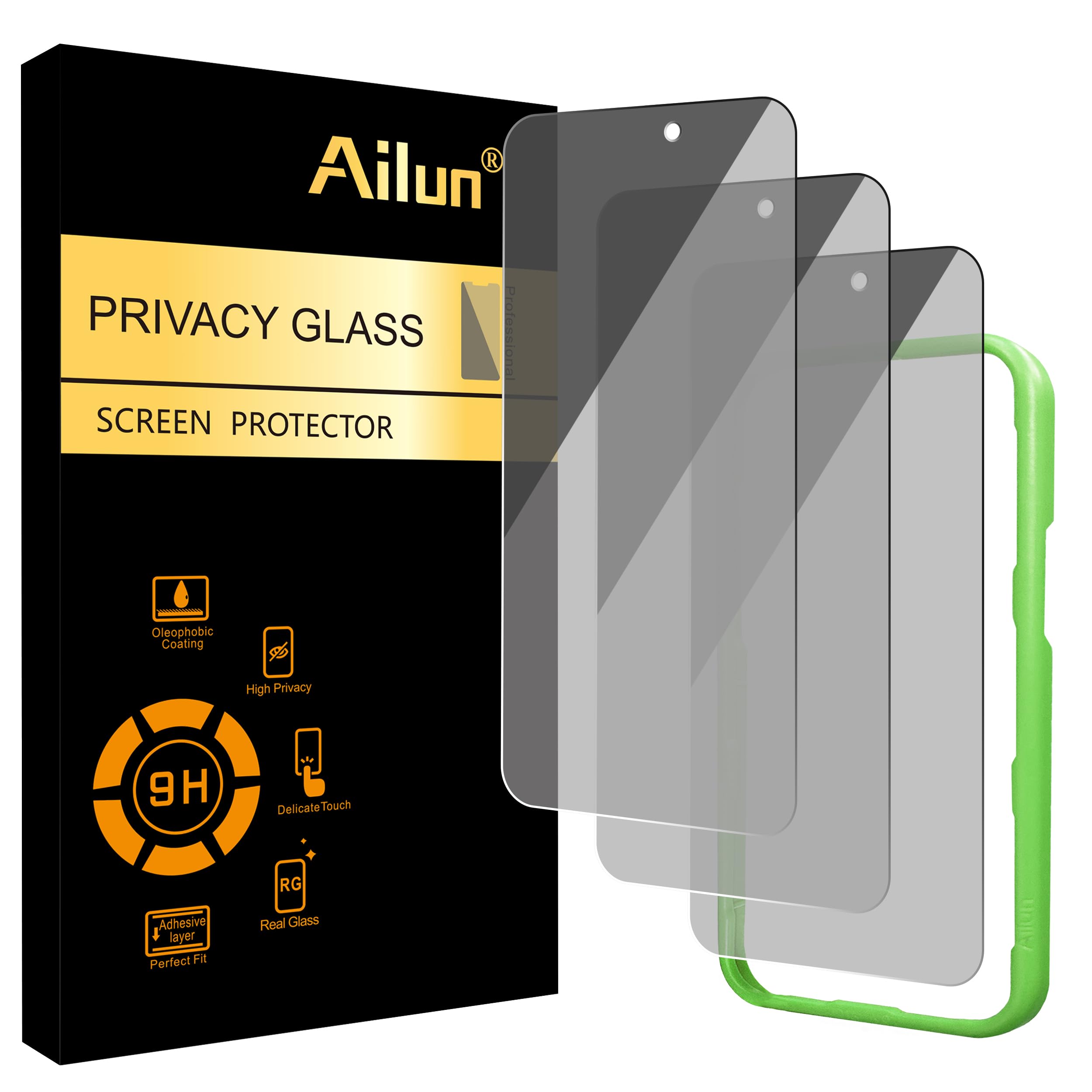 Photo 1 of Ailun 3 Pack Privacy Screen Protector for iPhone 17 [6.3 inch] with installation frame, Anti Spy Private Tempered Glass Anti-Scratch Case Friendly