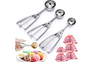 YQMYXG Cookie Scoops Set of 3, Stainless Steel, Silver, Small, Medium, Large, 1.5, 2, 3 Tbsp, Dishwasher Safe, Baking, Ice Cr