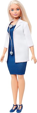 Barbie FXP00 - Kurvige Barbie Ärztin-Puppe mit Stethoskop und blondem Haar