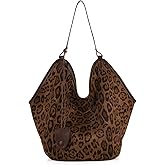 SUKUTU Leopard Tote Bag for Women Large Capacity Suede Leather Cheetah Print Purse Vintage Hobo Bags