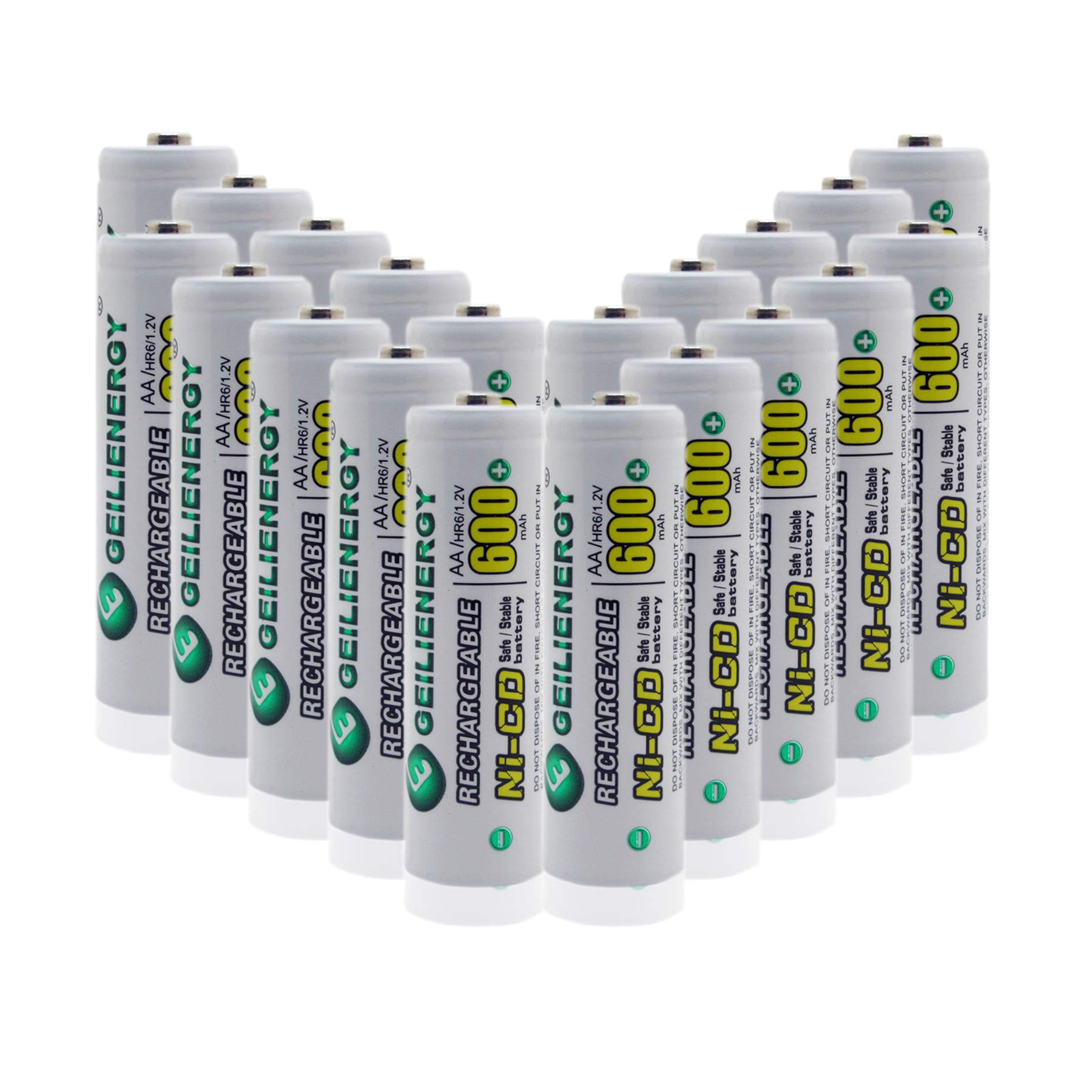 GEILIENERGY Solar Light Batteries AA Size NiCd AA 600mAh 1.2 V Rechargeable Batteries for Garden Light Solar Lamp(Pack of 20)
