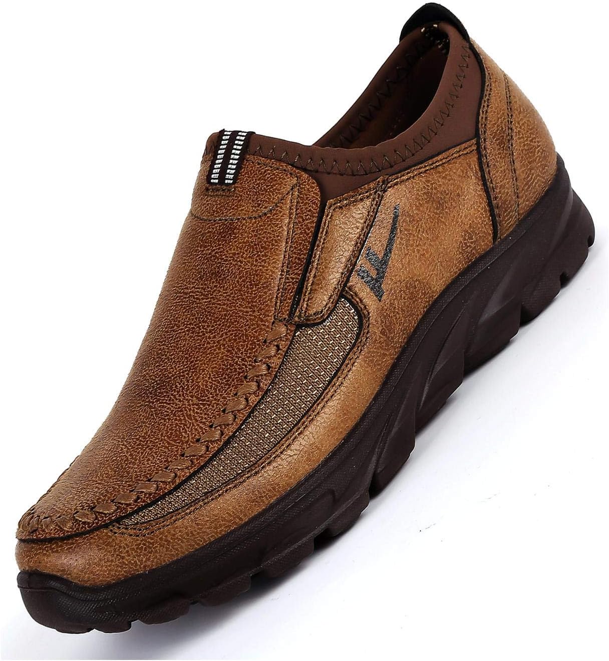 Qiucdzi Mens Loafers Casual Leather Comfortable Shoes Lightweight Slip on Flat Walking Sneakers Large Size … (10.5, Brown)