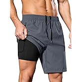 SILKWORLD Men's 2 in 1 Running Shorts 7" Workout Gym Athletic Shorts Quick Dry Lightweight Training Shorts with Pockets