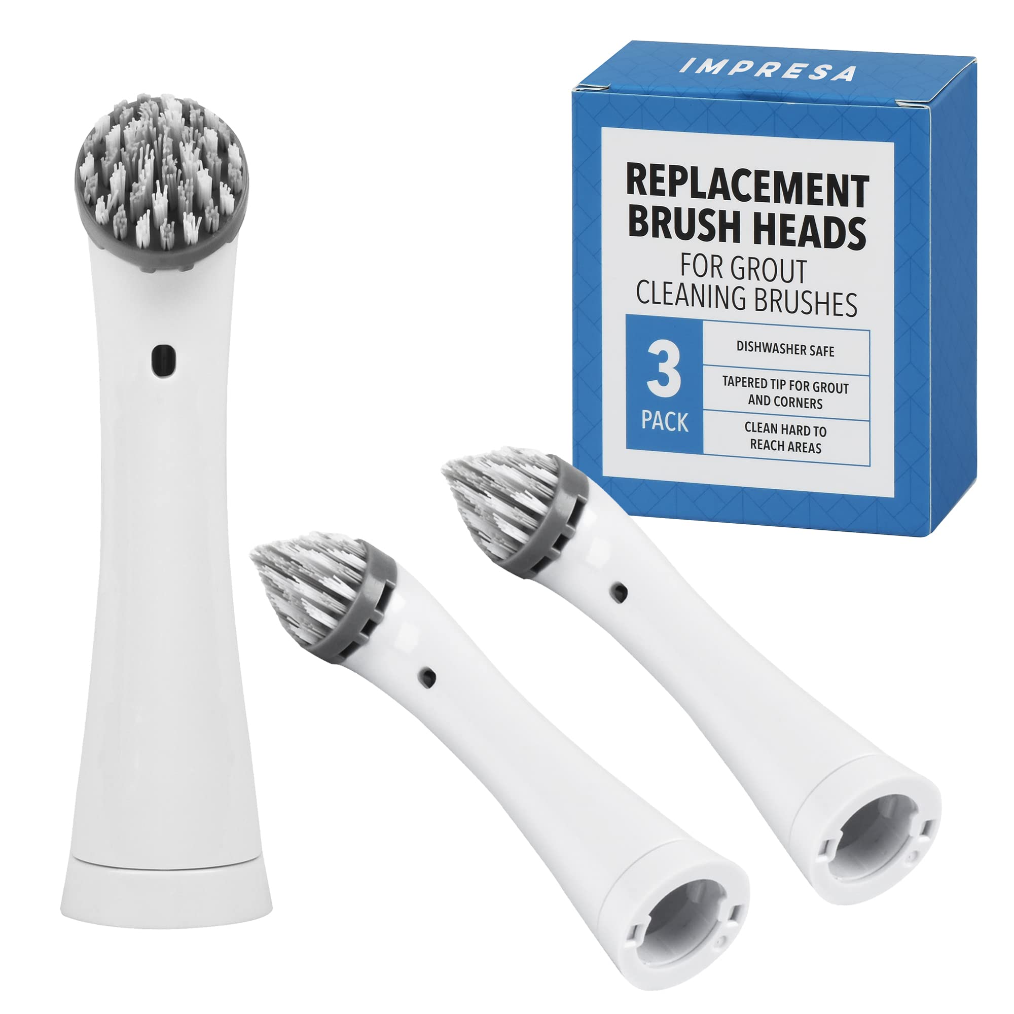 Photo 1 of Impresa 3-Pack Grout Cleaner Brush Heads - Compatible with Rubbermaid Reveal Power Scrubber - Grey/White Nylon Replacement Heads - for Electric Spin Scrubber, Shower Cleaner & Scrub Brush