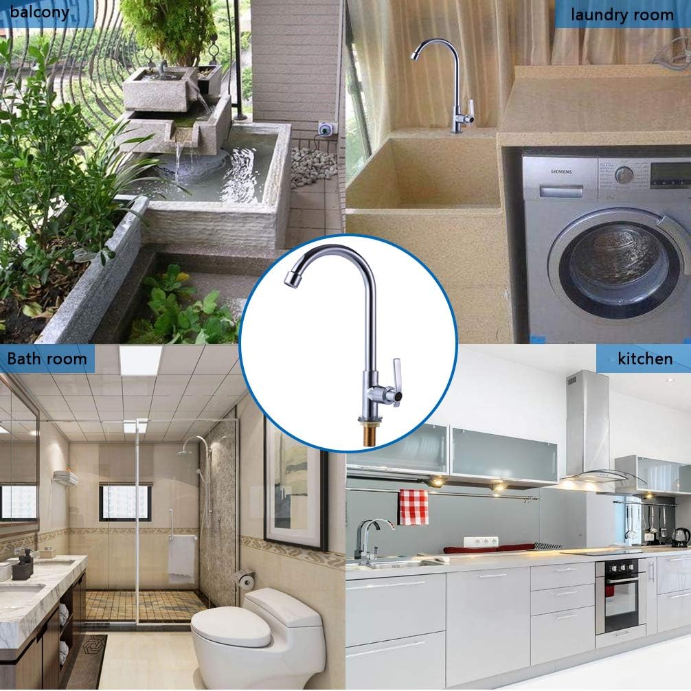 Cold Water Sink Faucet Single Handle One Hole High Arc Deck Mount Stainless Steel Bar Faucet for Kitchen Garden Outdoor Boat Camper Easy Install Chrome - - 