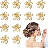 Weigongr Hair Clips, 12PCS Girls Flower Cute Claw Clips, Mini Hair Barrettes, Gold Metal Hair Clips for Thin Thick Hair, Decorative Hair Accessories