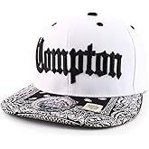 Trendy Apparel Shop Compton Old English Font Embroidered Bandana Flatbill Cap